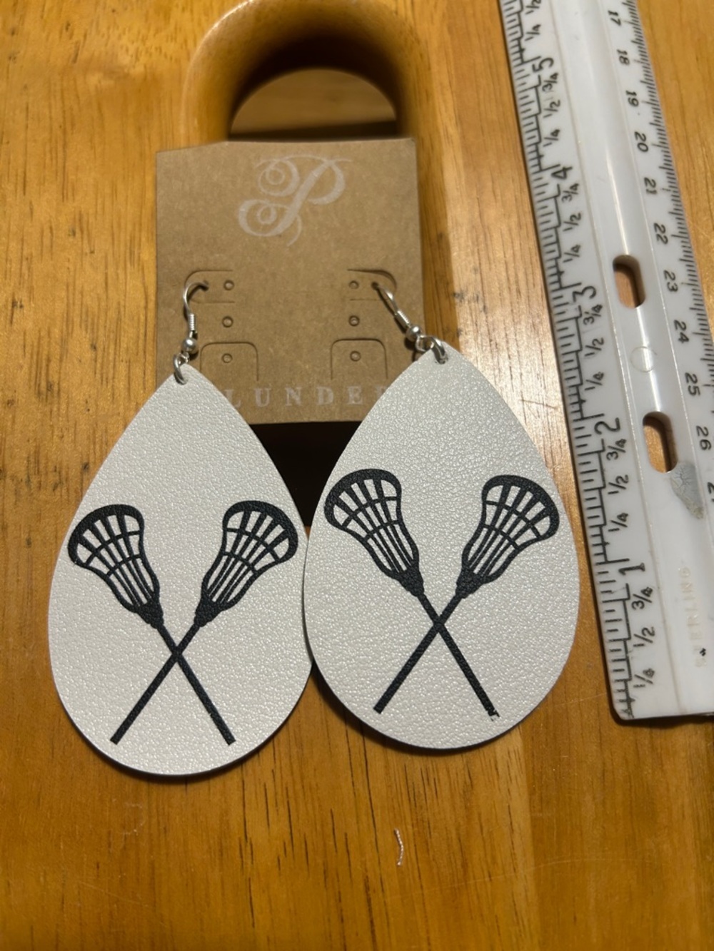 White Teardrop Lacrosse Stick Earrings